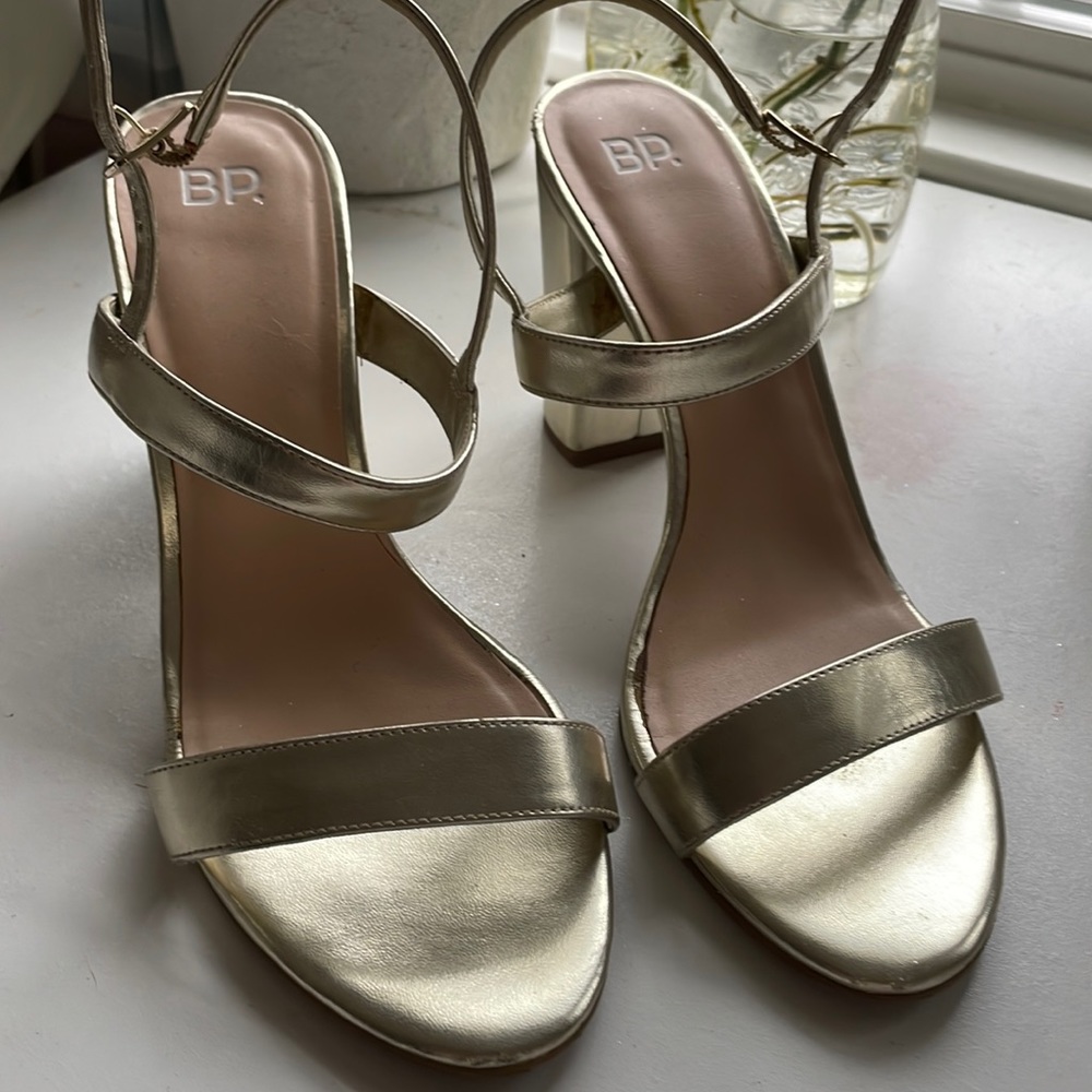 Gold BP strapped heels from Nordstrom